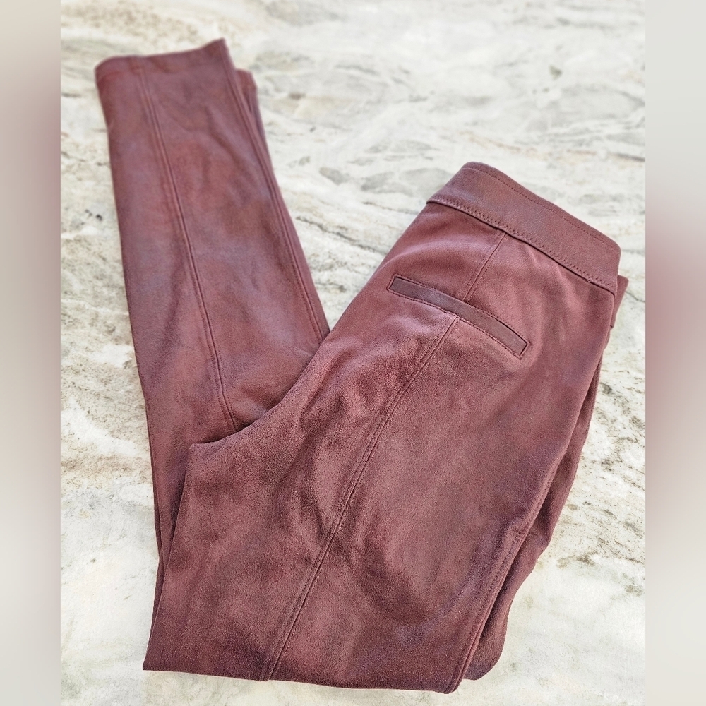 Free People Faux Suede Stretch Leggings Wine Burgundy Pants Size 26